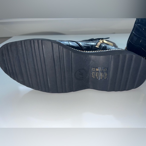 Michael Kors Black Combat Boots with Croc Texture - Picture 6 of 8